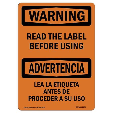 SIGNMISSION OSHA Sign, Read Label Before Using, 24in X 18in Decal, 18" W, 24" L, Landscape, OS-WS-D-1824-L-12789 OS-WS-D-1824-L-12789